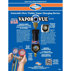 Uniweld VV1 Vapor Vue 1/4 Flare Fitting, Liquid Vaporizer Charging rate up to 8 times faster