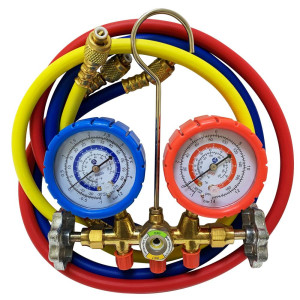 Appli Parts APMG-A4B36S R600 Manifold Gauge Set, Brass Body with Sight-glass, Includes 36 in Hose Set 1/4in SAE, Dual Pressure psi/Bar, Dual Temperature Fahrenheit/Celsius Scales 