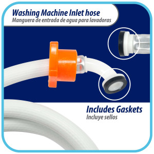 Appli Parts APIH-5934E2 5 ft Washing Machine Inlet Hose with 3/4 in nylon female connector straight and 90 degree elbow female connector with gaskets, PVC extra durable White hose