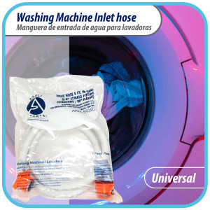 Appli Parts APIH-5934E2 5 ft Washing Machine Inlet Hose with 3/4 in nylon female connector straight and 90 degree elbow female connector with gaskets, PVC extra durable White hose