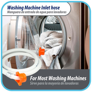 Appli Parts APIH-5934E2 5 ft Washing Machine Inlet Hose with 3/4 in nylon female connector straight and 90 degree elbow female connector with gaskets, PVC extra durable White hose