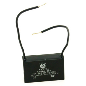 Appli Parts Fan Capacitor 4 mfd (microfarads) uf 250 VAC with 2 Wire Terminal Connections compatible with any brand with same capacitance CAP-4-250-2C 