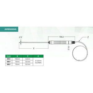 Full Gauge SB-57 Sensor Penetracion, Bulbo de 75 mm de Acero Inoxidable para medicion interna de alimentos.  Rango de temp -50 a 120 C (-58 a 241 F)