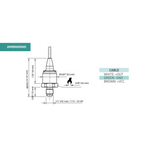Full Gauge SB69-100V Pressure Transducer, 1/4 in SAE Male, 0-100 Psi (0-6 bar), Supply 5 V, Output 0.5-4.5 V, Temp Range -40 to 212 F (-40 to 100 C)