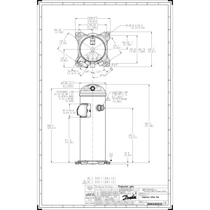 Danfoss DCJ091T4LC6 7.5 tons 91.000 btu/h R410A Compresor Scroll para Aire Acondicionado 380-415/3/50, 460/3/60 V/Ph/Hz Descarga 7/8 in, Succion 1-1/8 in, ODF, PVE Oil, 121L5001, 121L5000, 121L8910