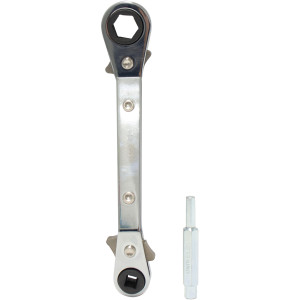 Uniweld 70075 Llave Ratchet, 1/2 y 9/16 pulg apertura exagonal, 3/16 y 1/4 pulg apertura cuadrada, con Adaptador Dual para Valvula exagonal de 3/16 y 5/16