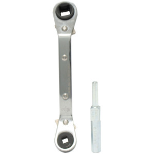 Uniweld 70074 Offset Ratchet Wrench, 1/4 and 3/16 in Square opening, 3/8 and 5/16 in Square opening, with 3/16 and 5/16 in Dual Hex Valve Adapter