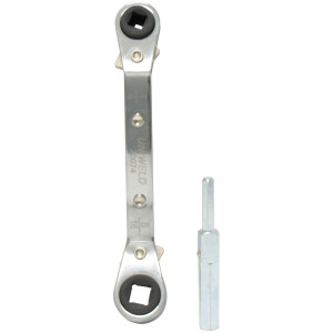 Uniweld 70074 Offset Ratchet Wrench, 1/4 and 3/16 in Square opening, 3/8 and 5/16 in Square opening, with 3/16 and 5/16 in Dual Hex Valve Adapter