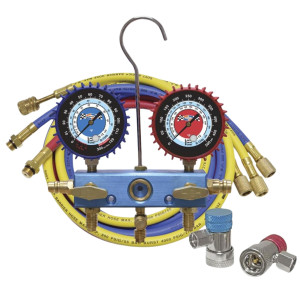 Uniweld 90008 Juego Manometro Automotriz 60 pulg Soft Magic R134a/R-1234yf con Acoples 90478/90479 Esfera 2-1/2 LPF