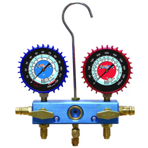 Uniweld 90008 Juego Manometro Automotriz 60 pulg Soft Magic R134a/R-1234yf con Acoples 90478/90479 Esfera 2-1/2 LPF