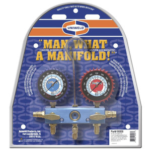 Uniweld 90008 Manifold Automotive 2 Valves 60in Soft Magic R134a/R-1234yf with Couplers 90478/90479 2-1/2 Gauge LPF