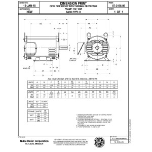 US Motors 5 hp 1760/1750 rpm, 4 poles, 1 eje, Dp Cerramiento, 1 velocidad, 184frame 208-230 V/460, 60 hz, 3 ph, D5PA2A DC20