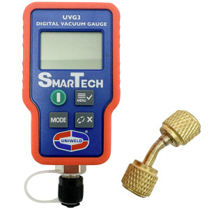 Uniweld UVG3 Smartech Digital Vacuum Gauge, Backlit Display. 0-15000 Micron Range Max Over pressure 500psi, UVGA adapter Included Requires 1 CR132AA Battery (included)