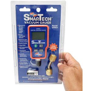 Uniweld UVG3 Smartech Digital Vacuum Gauge, Backlit Display. 0-15000 Micron Range Max Over pressure 500psi, UVGA adapter Included Requires 1 CR132AA Battery (included)