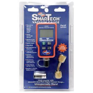 Uniweld UVG3 Smartech Digital Vacuum Gauge, Backlit Display. 0-15000 Micron Range Max Over pressure 500psi, UVGA adapter Included Requires 1 CR132AA Battery (included)