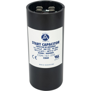Appli Parts motor start capacitor 161-193 Mfd (microfarads) uF 250 VAC universal fit for electric motor applications 1-7/16 in Wide 3-3/8 in Height CON-161-250  