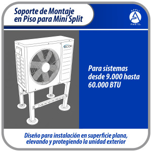 Appli Parts APAB-4440 Soporte de Montaje en Piso para Mini Split. Soporta 200 kg, Compatible desde 9000 a 60000 BTU, Incluye Gomas Antivibracion y Kit Completo de Instalacion. Extensible 56 a 100 cm 