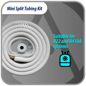 Appli Parts APLS-K38583813 Mini Split Tubing Kit 3/8 x 5/8 in, 13 ft, with 3/8 in Insulation, Drain Hose, Mummy Tape and Teflon Tape. Made of copper and aluminum