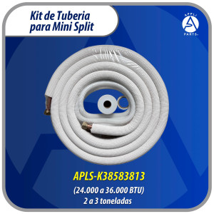 Appli Parts APLS-K38583813 Kit de Tuberia Mini Split 3/8 x 5/8 in, 4 m, con Aislante 3/8, Manguera Desague, Cinta Momia y Cinta Teflon. Fabricado en cobre y aluminio 