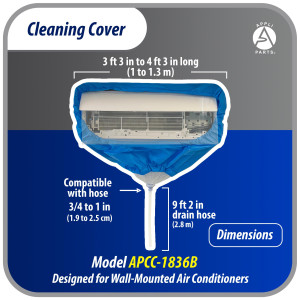 Appli Parts APCC-1836B Cleaning Cover Kit or Maintenance for Mini Split 1.5 - 3 Tons (from 18,000 to 36,000 Btu), 3 ft 3 in to 4 ft 3 in length, Waterproof, 9 ft 2 in Drain Hose, with Support Plate