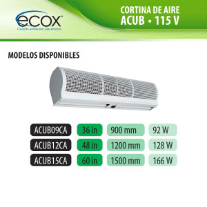 ecox ACUB12CA Cortina de Aire de 120 cm, 110 V, 60 Hz, 1 Ph, 130 W. Para uso Residencial o Comercial