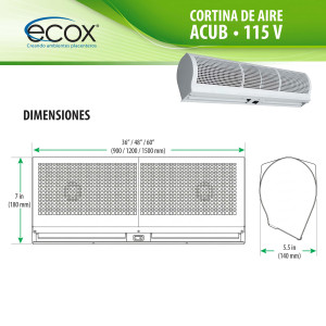 ecox ACUB12CA Cortina de Aire de 120 cm, 110 V, 60 Hz, 1 Ph, 130 W. Para uso Residencial o Comercial