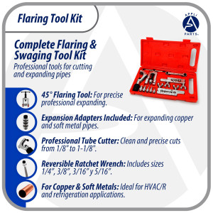 Appli Parts APT-FT278 Flaring and Swage Tool kit for copper, plastic, aluminum pipe and other soft metal tube with cutter and ratchet wrench for HVAC and other applications