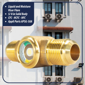 Appli Parts APSG-58A 5/8 in Sight Glass and liquid moisture indicator Flare connections with Solid Body for HVAC/R installations suitable for CFC HCFC HFC refrigerants