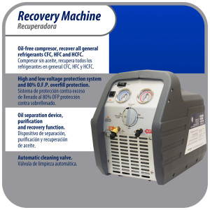 Appli Parts APRRM-121 1/2 Hp Refrigerant Recovery Machine for hvac freon reclaim 110 V, 60 Hz Portable Universal application works with multiple refrigerant includes filter drier and hose