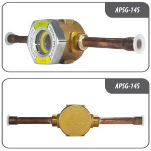 Appli Parts APSG-14S Visor de Liquido 1/4 pulg Indicador de Humedad con conexiones Soldable con cuerpo extraible para Sistemas de Refrigeracion y Aire Acondicionado compatible con refrigerantes CFC, HCFC, HFC