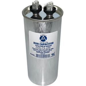 Appli Parts Condensador Capacitor de Marcha 75 Mfd uF (microfaradios) 370VAC o 450VAC CBB65 Universal Aire acondicionado y otras aplicaciones Redondo UL E476928 13.6cm Alto 5.5cm Ancho CON-75-450