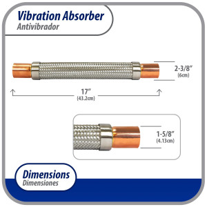 Appli Parts APVE-158 1-5/8 in Vibration Absorber Eliminator Sweat Connections 17 in Long 400 psi Max working and 3,265 psi Burst pressure