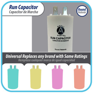 Appli Parts Run Capacitor for electric motors 30 Mfd uF (microfarads) 250VAC Plastic Case with terminals CBB60 Round Universal fit water pumps and others 3-3/8 in High 1-3/4 in Wide CON-30-250-P