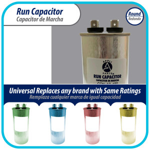 Appli Parts Run Capacitor for ac 60 Mfd uF (microfarads) 370 VAC or 450 VAC CBB65 Round Universal fit for hvac and other applications 5-7/16 in High 2 in Wide CON-60-450