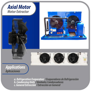 Appli Parts AXF-630 Extractor Axial 630 mm (24-3/4 pulg) 220 V, 1 ph, 60 Hz, 1150 W, 1500 rpm, Rango Temperatura -30 C a 60 C, incluye aspa y base tipo jaula