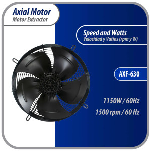 Appli Parts AXF-630 Extractor Axial 630 mm (24-3/4 pulg) 220 V, 1 ph, 60 Hz, 1150 W, 1500 rpm, Rango Temperatura -30 C a 60 C, incluye aspa y base tipo jaula