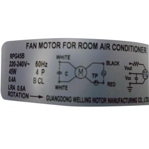 Fan Motor Indoor Unit Shaft 3in x 3/16in RPG45B 220-240V/1Ph/60Hz 45W 0.4A 60Hz CCWSE 202400401623 / 11002012003053
