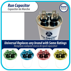 Appli Parts Condensador Capacitor de Marcha 5 Mfd uF (microfaradios) 370VAC CBB65 Universal Aire acondicionado y otras aplicaciones Redondo UL E476928 6.7cm Alto 4.1cm Ancho CON-5-370-R