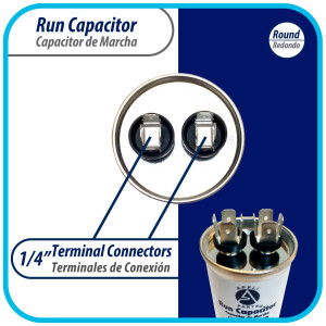 Appli Parts Condensador Capacitor de Marcha 5 Mfd uF (microfaradios) 370VAC CBB65 Universal Aire acondicionado y otras aplicaciones Redondo UL E476928 6.7cm Alto 4.1cm Ancho CON-5-370-R