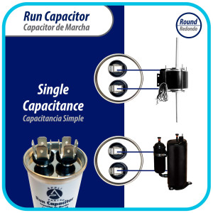 Appli Parts Condensador Capacitor de Marcha 5 Mfd uF (microfaradios) 370VAC CBB65 Universal Aire acondicionado y otras aplicaciones Redondo UL E476928 6.7cm Alto 4.1cm Ancho CON-5-370-R