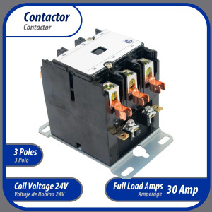 Appli Parts APAC-33024 Contactor 3 Polos 30A 24V Bobina Repuesto para Compresores de CA y Aplicaciones Electricas Certificacion UL E476929 de Trabajo Pesado