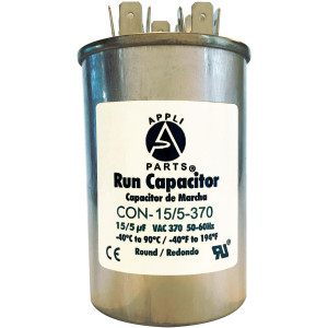 Appli Parts Condensador Capacitor de Marcha 15+5 Mfd uF (microfaradios) 370VAC CBB65 Universal Aire acondicionado y otras aplicaciones Redondo UL E476928 5cm Ancho 9cm Alto CON-15/5-370-R