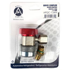 Appli Parts APQC-134H Quick Coupler R-134a High for Automotive Air Conditioning Charging and Service Red 1/4 in Bronze Adapter