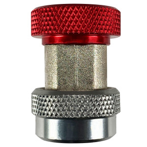 Appli Parts APQC-134H Acople Rapido Refrigeracion y Aire Acondicionado Automotriz para carga y servicio R-134 Alta rojo, adaptador de bronce, conexion de 1/4 de pulg