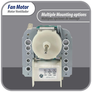 Appli Parts APFM-317 11.5 W Motor Ventilador, 110 V, 50/60 Hz, 0.21 A, 3000 rpm, rotacion CCW, para Evaporadores de Refrigeradores remplaza numeros de parte original WR60X30349, WR60X190, WR60X182