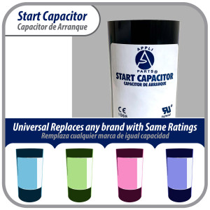 Appli Parts CON-340-250 Capacitor de Arranque 340-408 MFD (microfaradios) uF, 250 VAC. Universal para Motores Electricos, condensador de arranque de 4.6 cm de Diametro, 8.6 cm de Alto