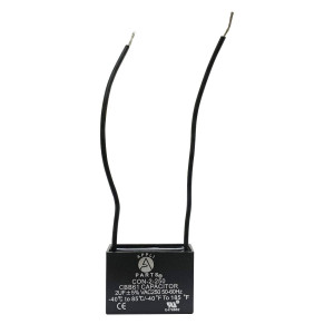 Appli Parts Fan Capacitor 2 mfd (microfarads) uf 250 VAC with 2 Wire Terminal Connections compatible with any brand with same capacitance 1-1/2in Width 5/8in Depth 1in Height CAP-2-250-2C