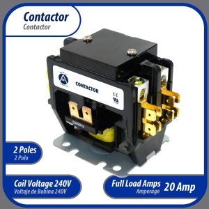 Appli Parts APAC-220240 Contactor 2 Polos 20A 240V Bobina Repuesto para Compresores de CA y Aplicaciones Electricas Certificacion UL E476929 de Trabajo Pesado