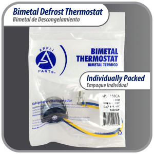 Appli Parts APBT-L55CA Bimetal Termico 2 Cables Abre a 13C y Cierra a 4C, con clip, cables de colores azul y amarillo, Referencia BIM-318 / Termodisco 15pies