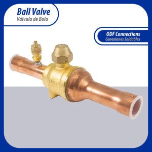 Appli Parts APBV-034 3/4 in Shut Off Ball Valve ODF Universal Replacement 610 psi (4.2 Mpa) max pressure -22 F to 248 F work temperature with 1/4 in SAE service port, with 7 in overall length